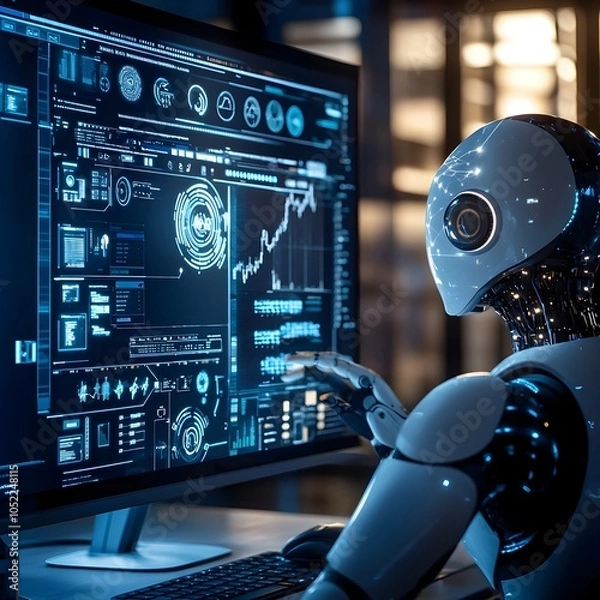 Fototapeta Assistant Helping Digital Marketer Analyze SEO Data on Computer Screen