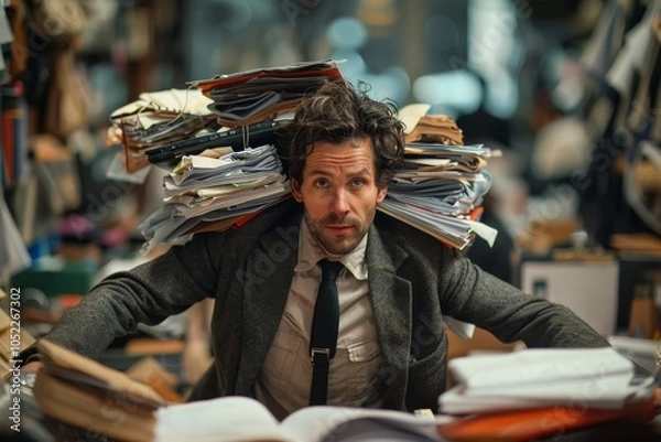 Fototapeta Overwhelmed by Paperwork