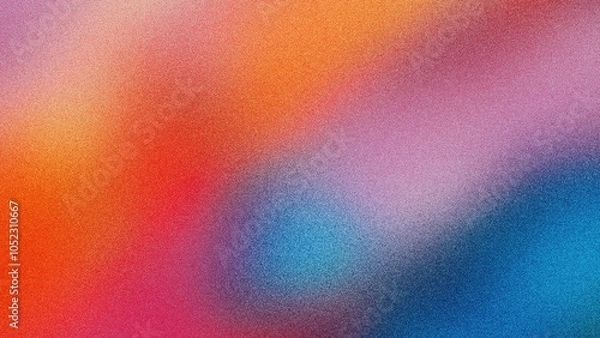Fototapeta Bright rainbow gradient background with vivid red, blue, and orange hues, enhanced with grainy texture for a lively abstract effect, Grainy gradients style, vintage noise, abstract background