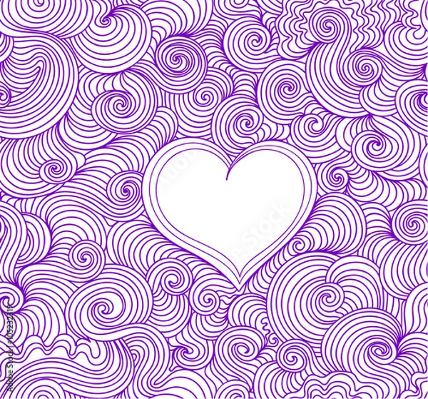 Fototapeta Valentine abstract vector seamless pattern with wavy curling lines around the heart. Decorative endless texture. You can use any color of background or foreground