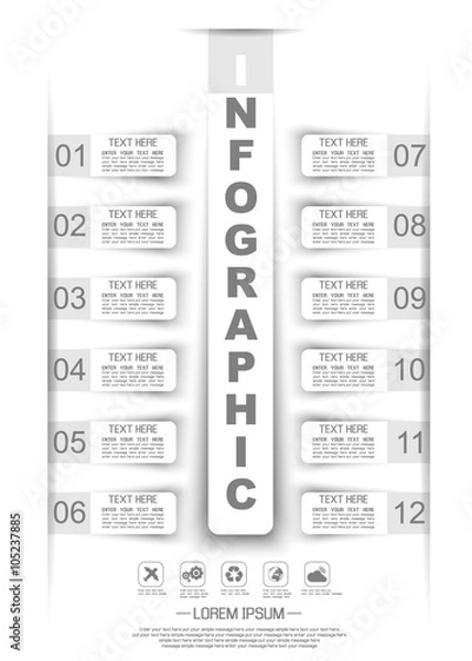 Obraz INFOGRAPHIC TIMELINE STIKER PAPER TEMPLATE TWELVE OPTIONS WHITE