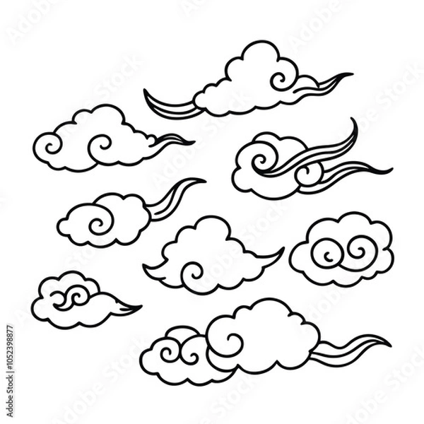 Fototapeta Traditional Chinese Art Style Cloud and Wind Vector Set