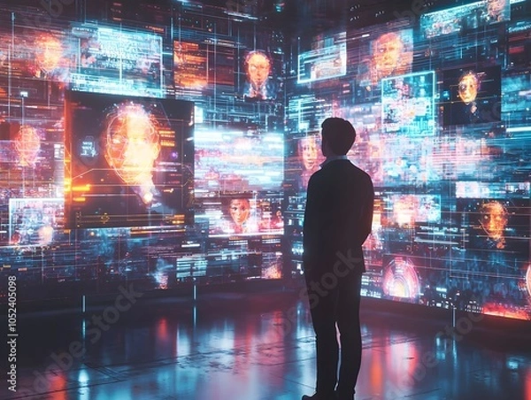 Fototapeta An AI Driven Marketing Room Filled with Futuristic Holographic Displays Analyzing Emotional Responses to Advertisements