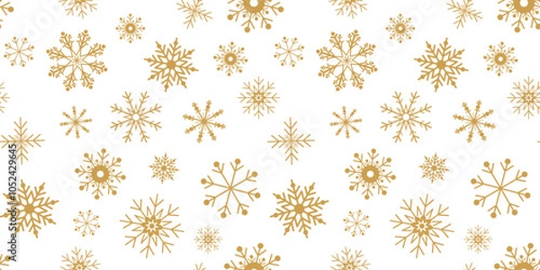 Fototapeta Christmas seamless pattern with golden snowflakes. Snowflake icons. Winter design. Snow background.