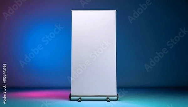 Obraz Blank roll-up banner mockup with gradient background in studio. 3D Rendering