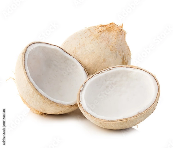 Obraz Young sweet coconuts close-up isolated on white background.