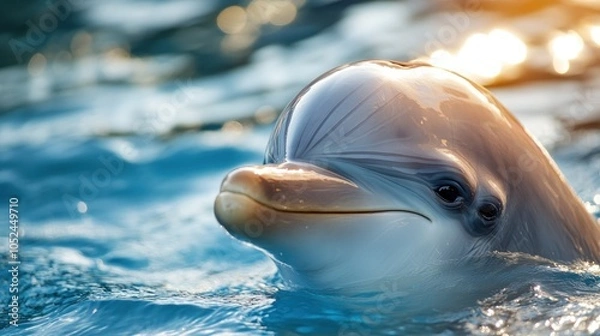 Fototapeta Close-up of a smooth-skinned dolphin with bright eyes