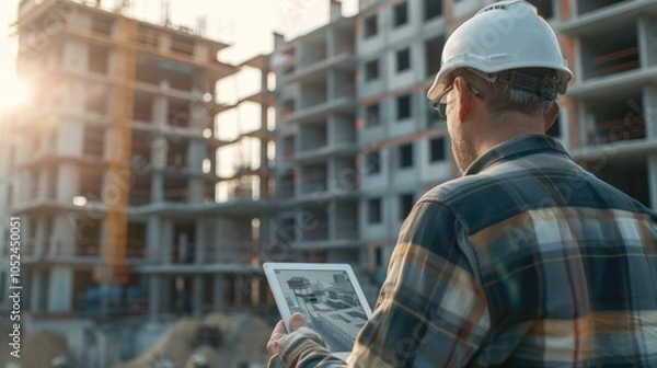 Fototapeta Architect using digital tablet for building information modeling