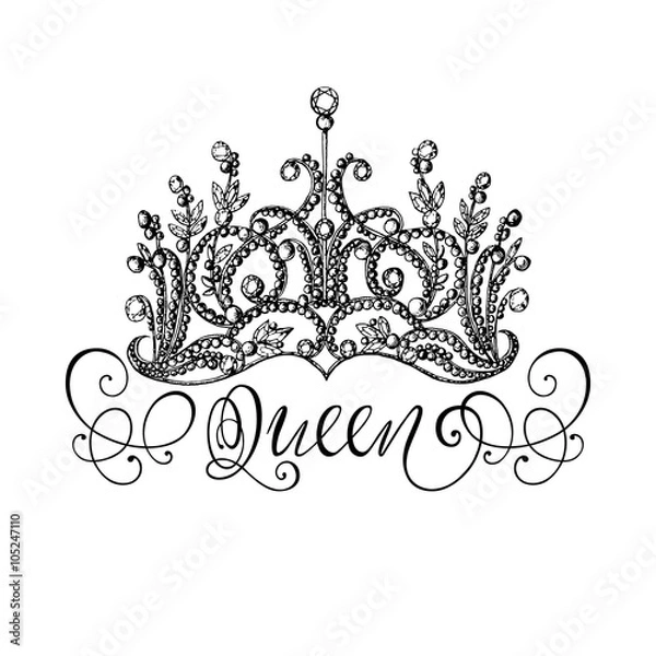 Fototapeta Elegancka, ręcznie rysowana korona Queen z napisem.