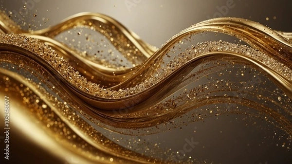 Fototapeta Abstract golden wave with sparkles