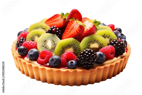Fototapeta Delicious fruit tart isolated on transparent background, PNG