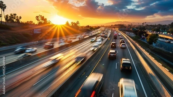 Obraz heavy traffic moving at speed on mountain road 