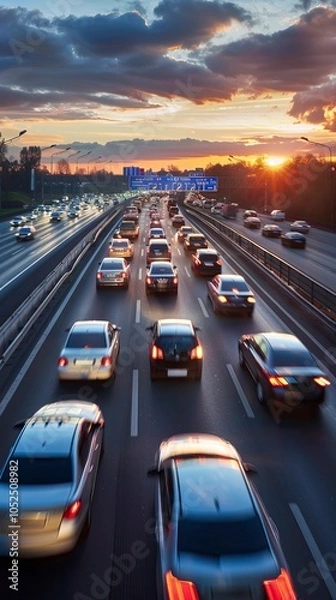 Obraz heavy traffic moving at speed on mountain road 