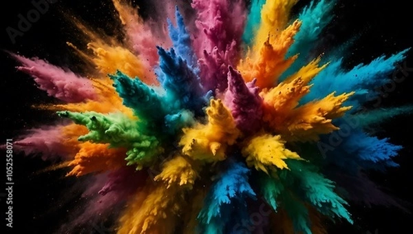 Fototapeta Colorful explosion of powders against a black background.