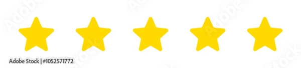 Fototapeta Five-star customer product review icon: yellow 5-star rating feedback for websites, apps, and UI design. Available as a transparent PNG and vector illustration.