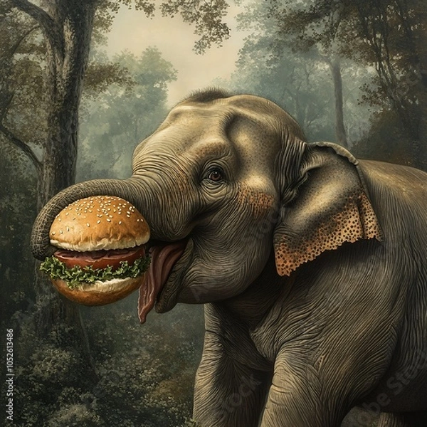 Obraz Elephant Eating a Hamburger