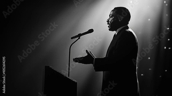 Fototapeta Martin Luther delivers a powerful speech, captivating the audience with his words and presence