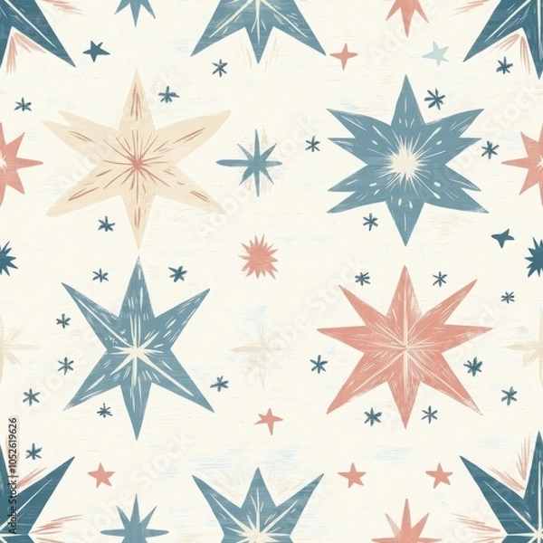 Obraz A playful pattern of stars in soft blue, pink, and cream colors, creating a whimsical and dreamy atmosphere.