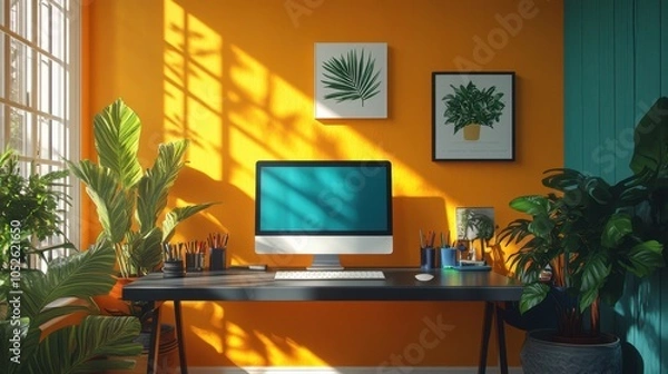 Fototapeta Digital mockup of a website homepage, highlighting user-friendly design and vibrant visuals that convey the brand's unique personality.