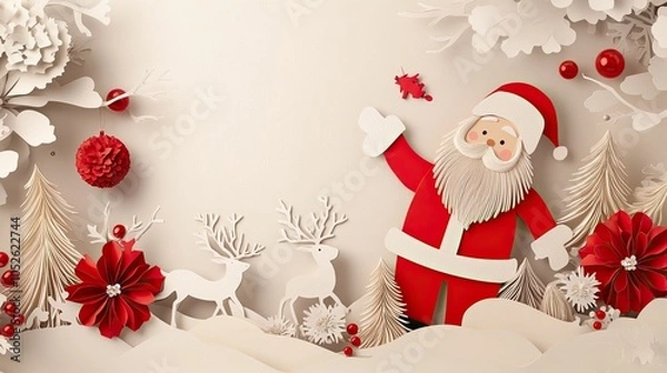 Obraz Santa and reindeer paper cut outs