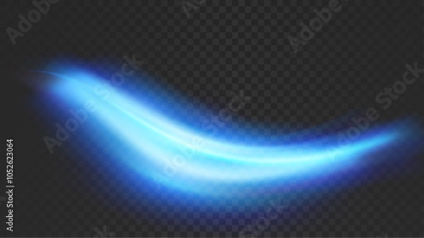 Fototapeta Blue soft neon light smoky transparent swoosh line effect. Vector illustration