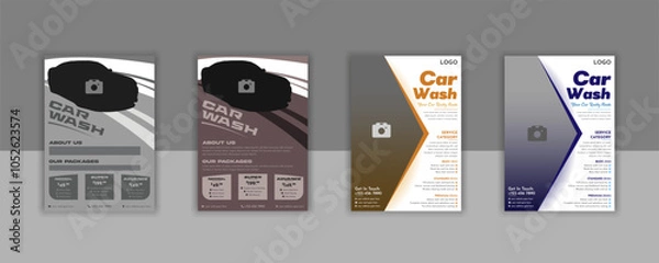 Fototapeta Car wash professional, servicing, rent, repair, maintenance, unique, vehicle, vector, photoshop, ai, discount, transport, wax, detailing, shine, clean, a4 print ready eps file template.