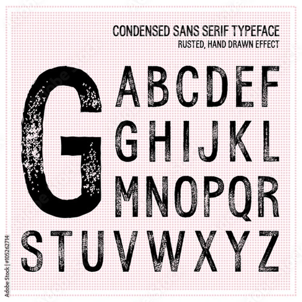 Obraz Condensed sans serif alphabet with hand drawn effect - grunge