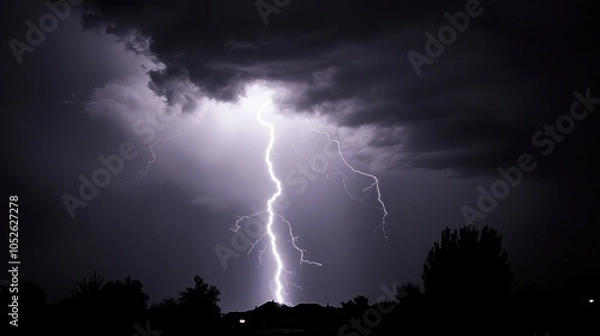 Obraz Lightning Strikes During a Thunderstorm with Dramatic Clouds