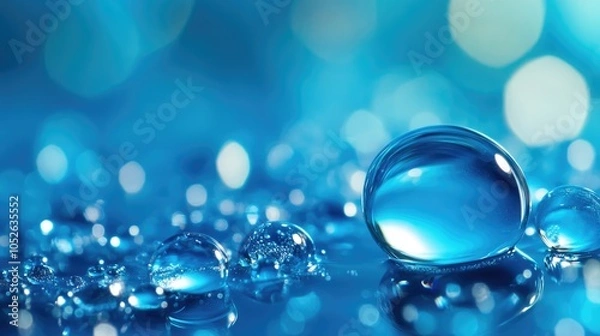 Fototapeta Vibrant abstract background showcasing oil and water droplets in shades of blue and turquoise captured in a macro perspective A creative representation of the beauty of nature