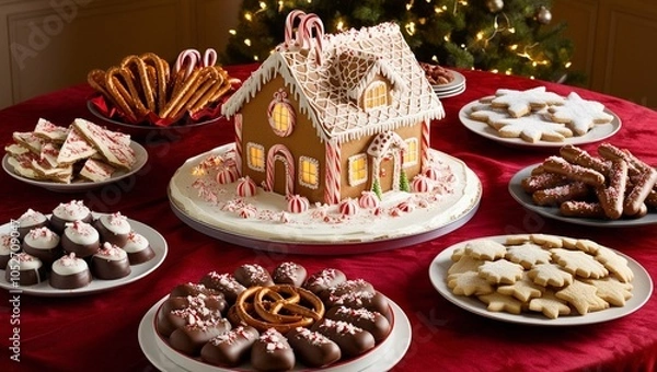Fototapeta Gingerbread houses and festive treats