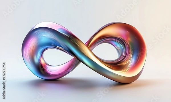 Fototapeta Abstract metallic colorful twisted shape with metallic lines.