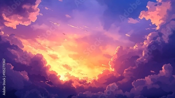 Fototapeta Beautiful sky with a sunset and dramatic clouds Sunset background  photorealistic high-resolution photography incredibly detailed