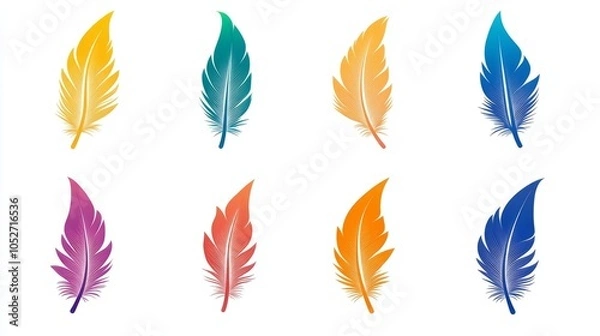 Fototapeta Colorful Feather Illustrations in Gradient Shades
