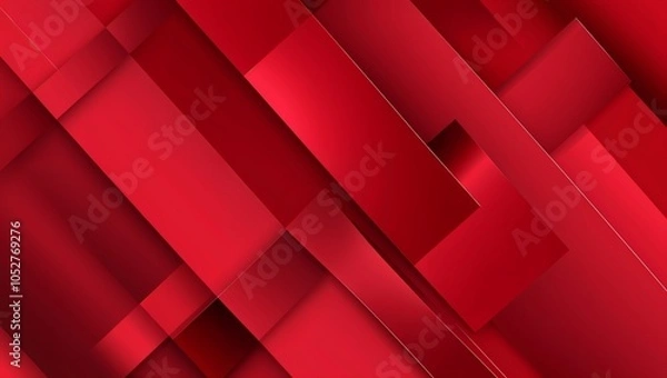 Obraz A vibrant abstract red background with a geometric minimal gradient design, featuring intersecting shapes and lines in varying shades of crimson and scarlet