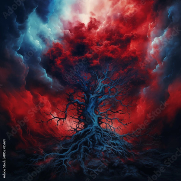 Fototapeta Magical tree blue and red