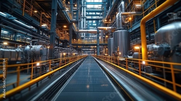 Obraz Industrial facility with pipes and machinery for processing.