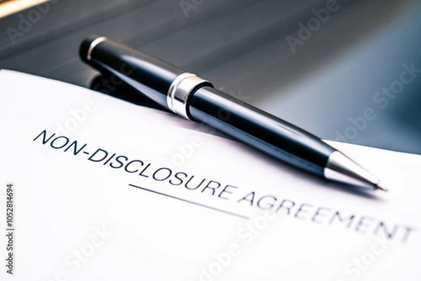 Fototapeta Close-Up of Non-Disclosure Agreement with Elegant Pen on Table, Highlighting Importance of Confidentiality in Business Deals and Legal Transactions