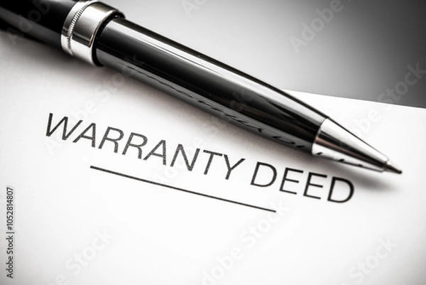 Fototapeta Detailed Close-up of a Warranty Deed Document and Elegant Pen – Legal Agreement Signing Representation for Property Ownership and Real Estate Transactions