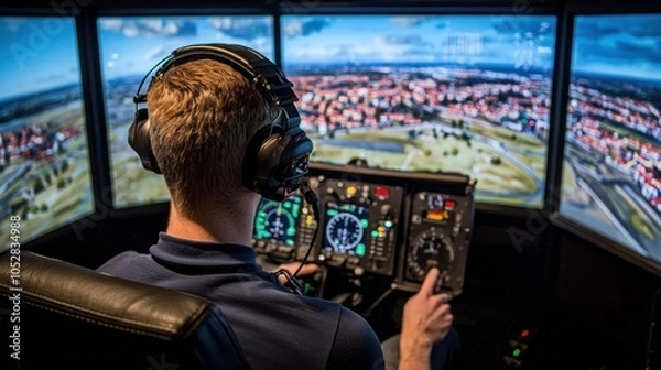Obraz Pilot in a flight simulator training for a landing