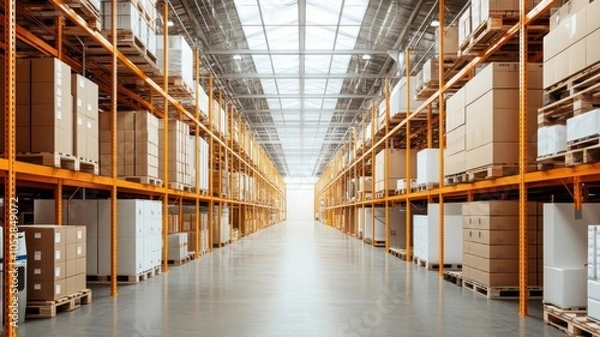 Obraz Warehouse interior with skylights, bright and spacious, clean logistics environment