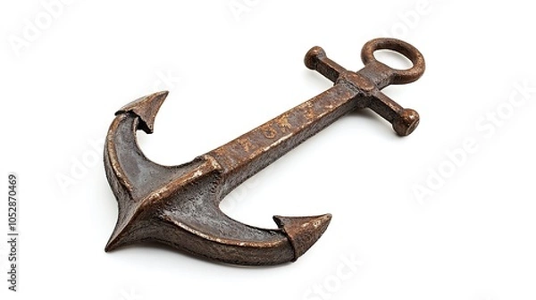 Fototapeta Vintage Anchor Tilted at 45 Degrees, Showcasing Detailed Nautical Design and Weathered Texture, Perfect for Maritime Themes, Graphic Designs, and Nautical Decor with a Classic Touch