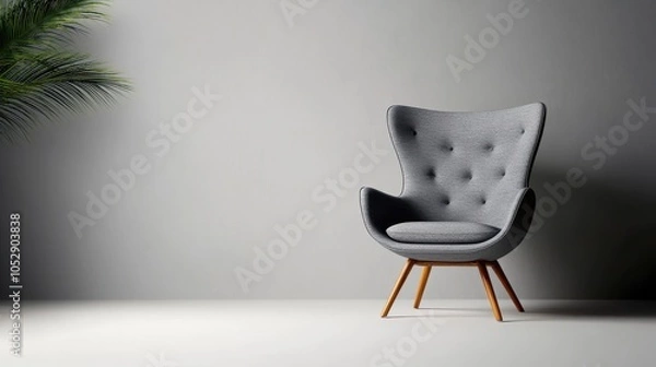 Fototapeta A stylish, modern chair accented by a lush tropical plant creates a harmonious setting. The chair's elegant curves bring a sense of modern comfort to the space.