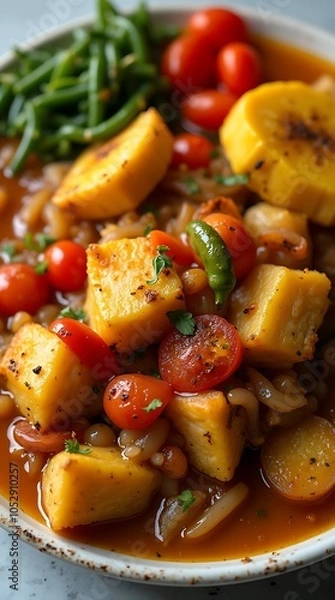 Obraz Jamaican Ackee and Saltfish with Plantains in a Traditional Island Style