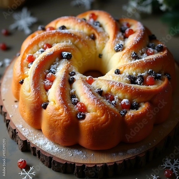 Obraz Norwegian Julekake with Cardamom and Raisins for Christmas Celebration