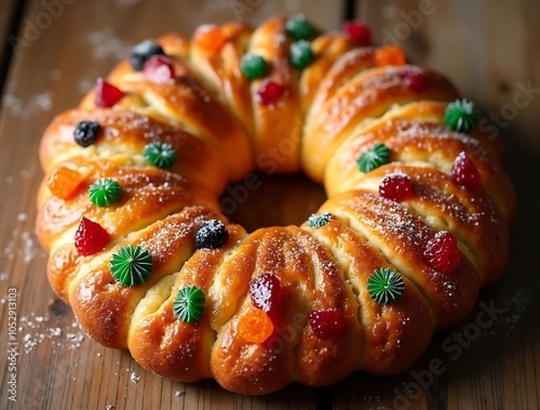 Obraz Spanish Roscón de Reyes with Candied Fruits for Epiphany Celebration