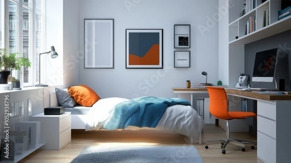 Fototapeta An inviting space with a desk workplace ideal for studying and creativity.