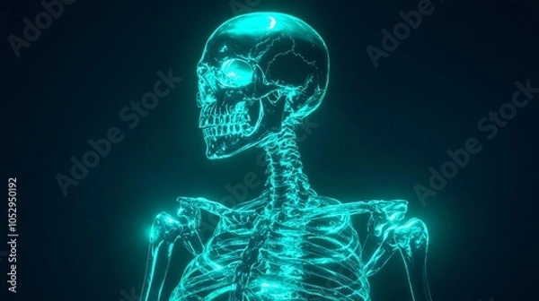 Fototapeta Glowing Human Skeleton with Teal and Blue Hues