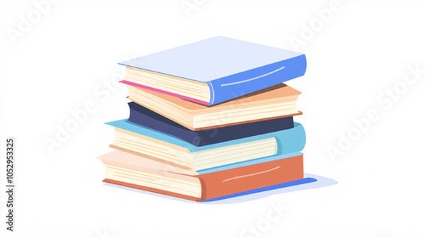 Fototapeta stack of colorful books with white background  isolated illustration  cartoon style  education literature  library study knowledge reading  vector design  graphic design  illustrat