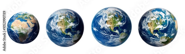 Obraz Earth globes showing different perspectives on a white isolated background.