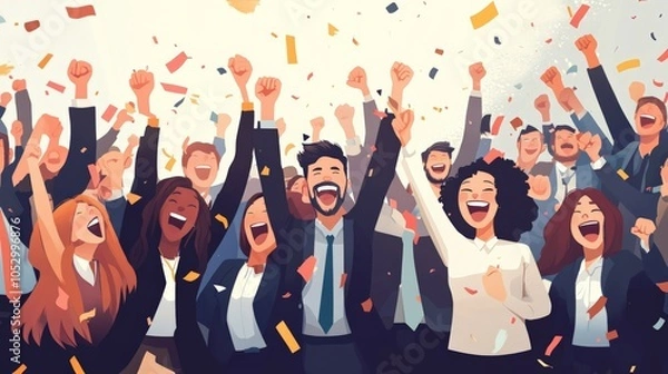 Obraz Image of many happy smiling business people celebrating, half body view.